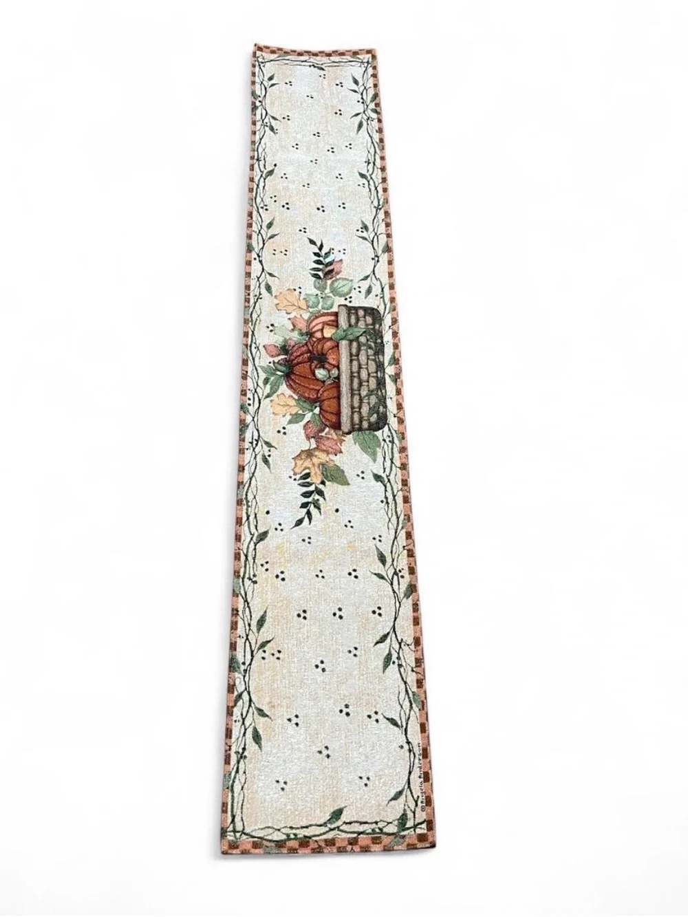 Autumn Harvest Pumpkin Basket Table Runner - Cream & Brown